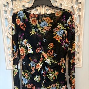 INC International Concepts Black Floral Blouse